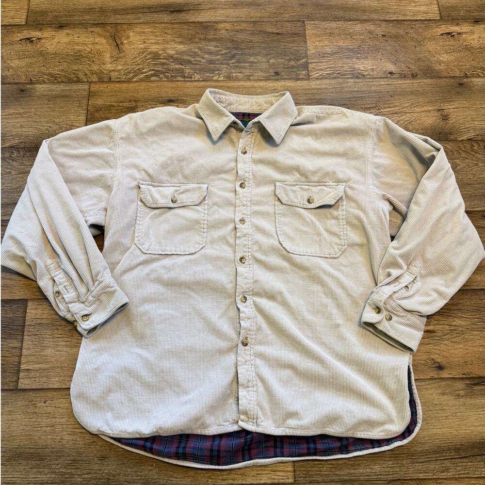 Vintage Native Habitat Planet Earth Flannel Lined Cream Corduroy Button Up